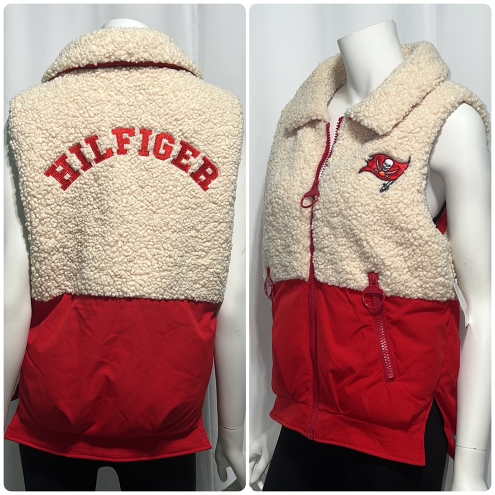 NWT NFL Buccaneers Tommy Hilfiger Tampa Bay Faux Shearling Trim Zip Up Vest